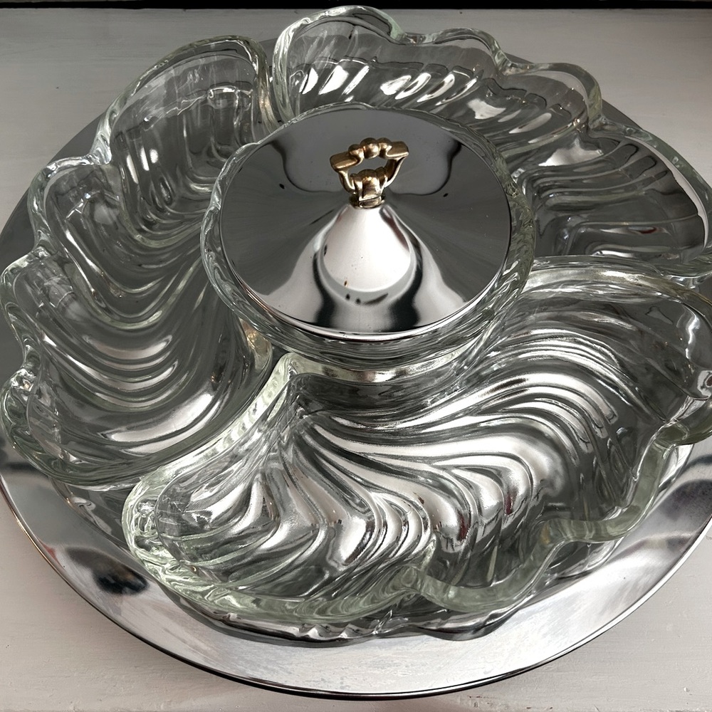 Mid Century Kromex Lazy Susan Holiday Party Platter